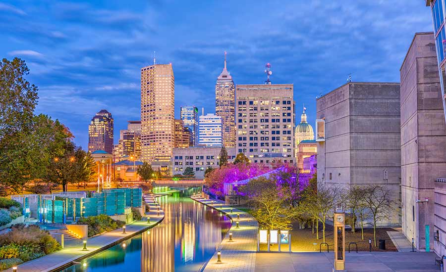Indianapolis, Indiana, USA skyline on the Canal Walk